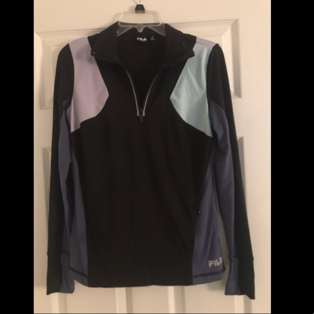 Long sleeve athletic top, black blue purple, Small
